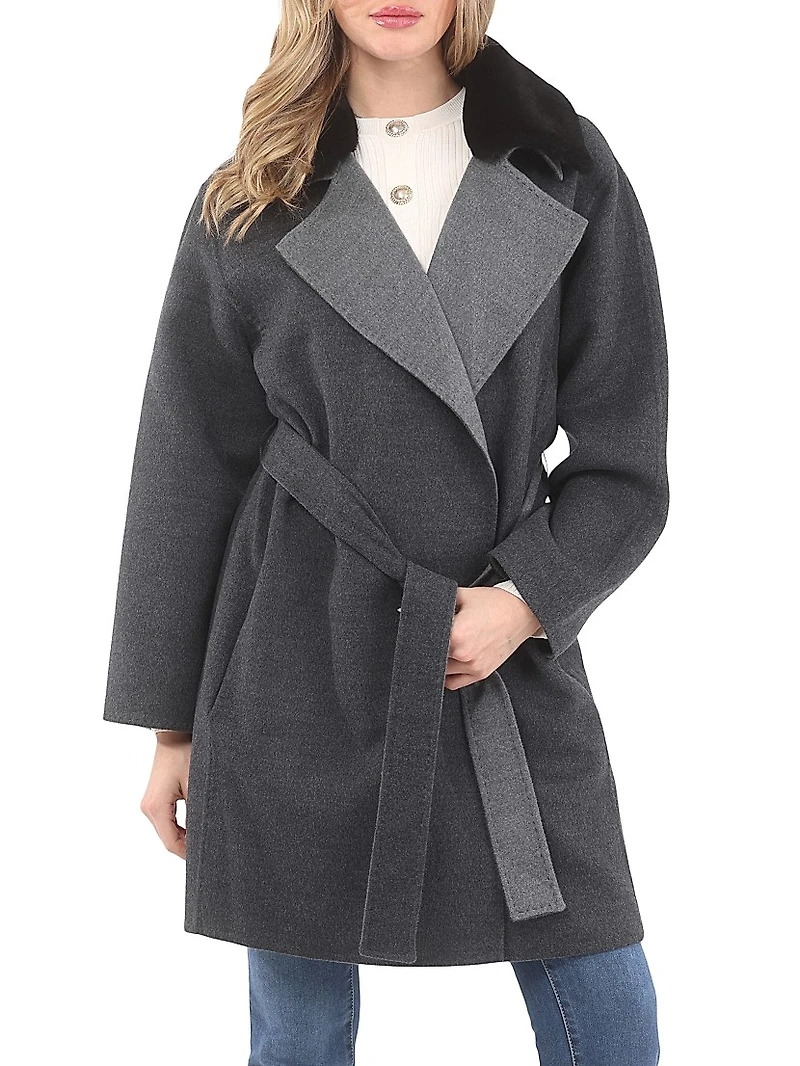 Reversible Loro Piana Wool Stroller with Detachable Select Shearling Lamb Collar, Belt