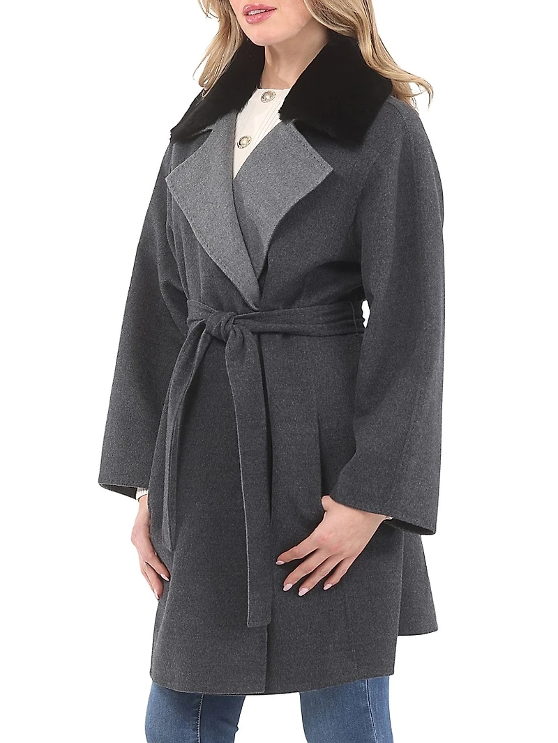 Reversible Loro Piana Wool Stroller with Detachable Select Shearling Lamb Collar, Belt