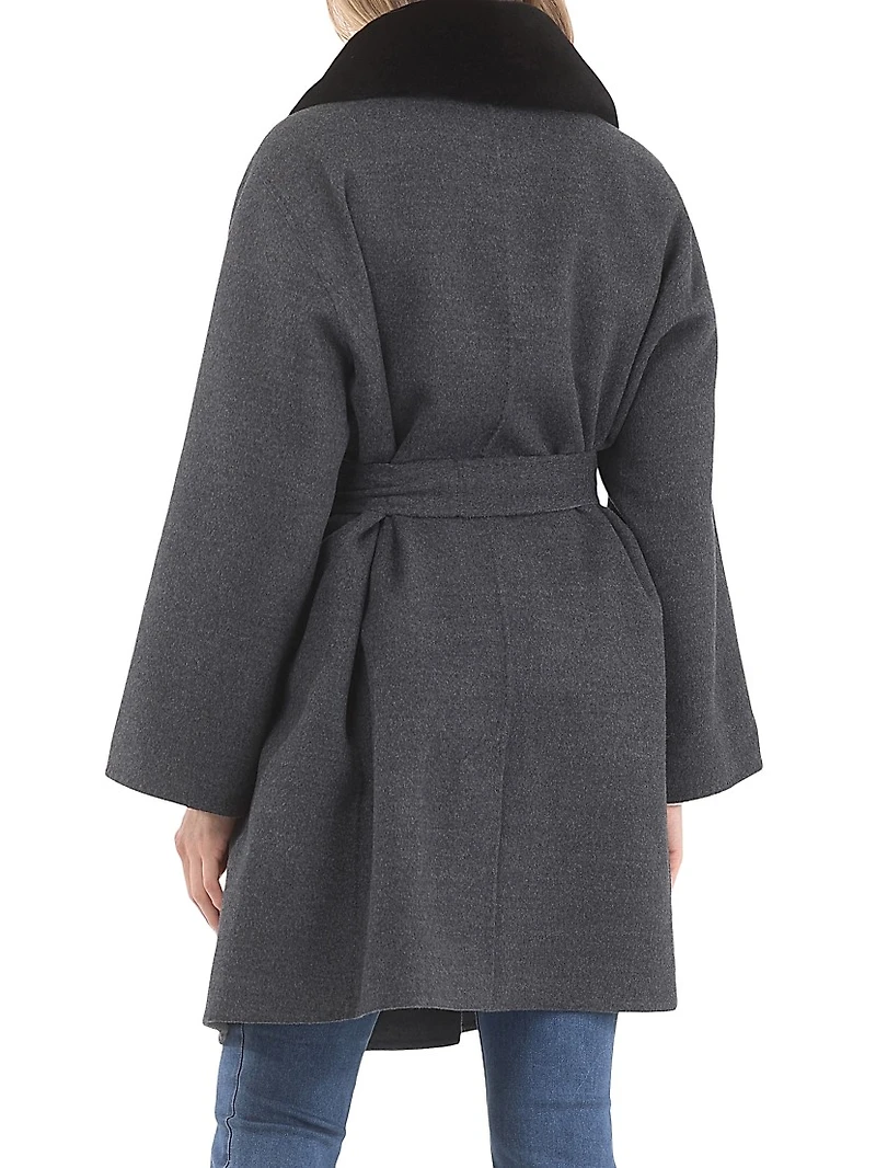 Reversible Loro Piana Wool Stroller with Detachable Select Shearling Lamb Collar, Belt