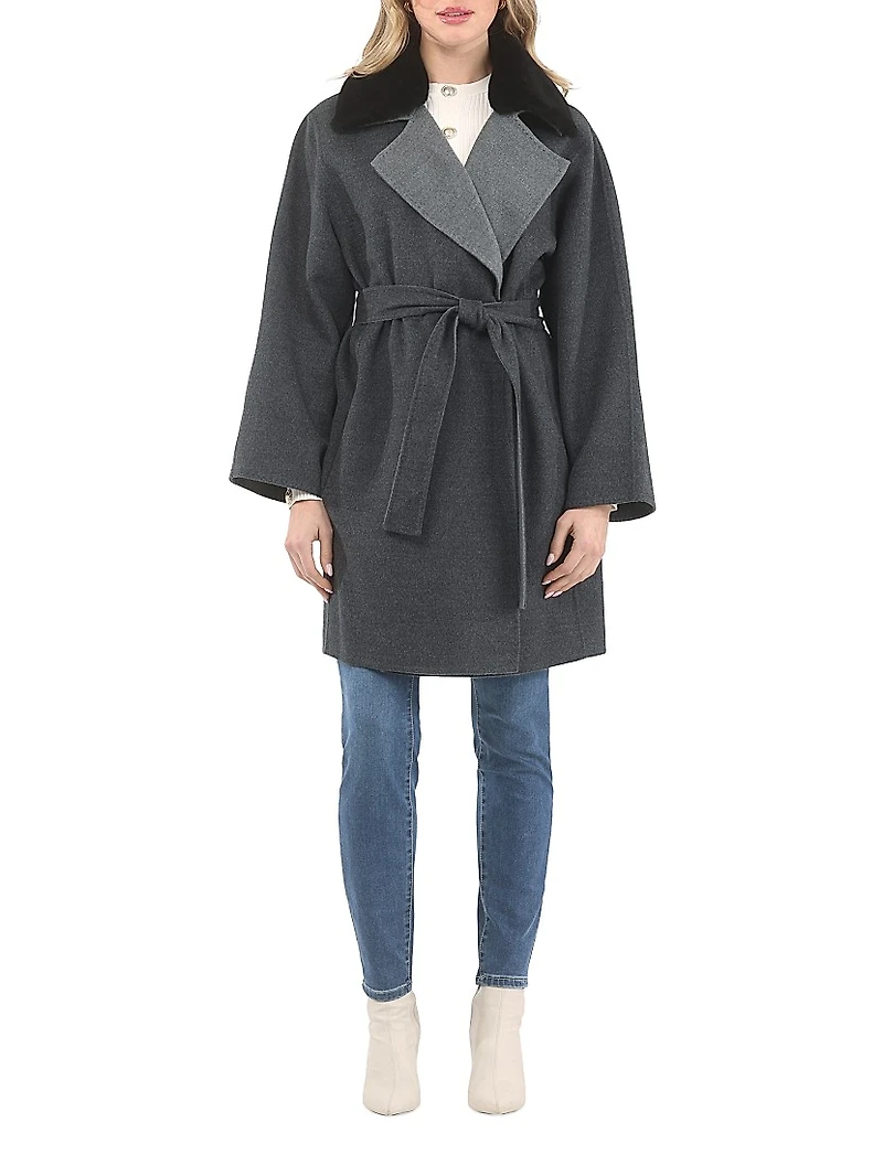 Reversible Loro Piana Wool Stroller with Detachable Select Shearling Lamb Collar, Belt