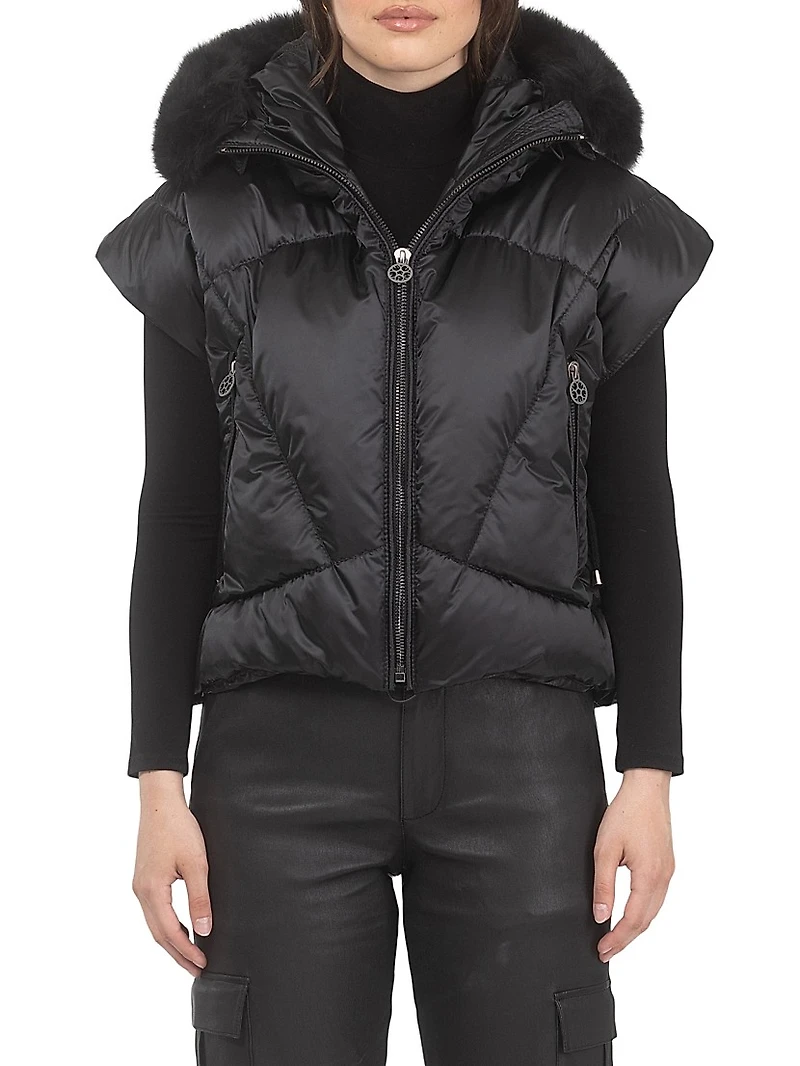 Apres-Ski Vest with Detachable Toscana Shearling Lamb Hood Trim