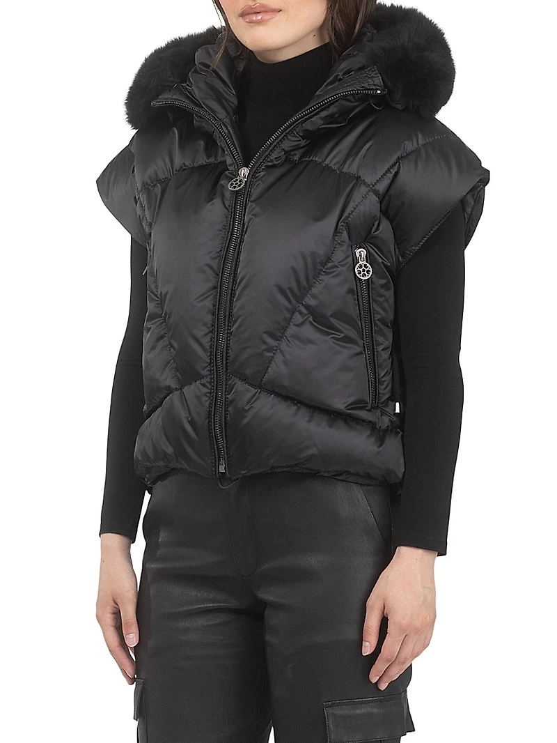 Apres-Ski Vest with Detachable Toscana Shearling Lamb Hood Trim