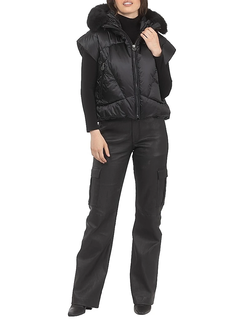 Apres-Ski Vest with Detachable Toscana Shearling Lamb Hood Trim