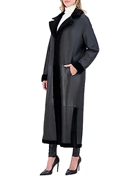 Reversible Textured Shearling Lamb Coat with Side Slits, Belt