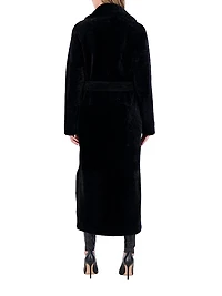 Reversible Textured Shearling Lamb Coat with Side Slits, Belt