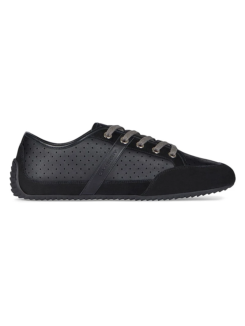 Slim Sneakers Perforated Leather and Suede