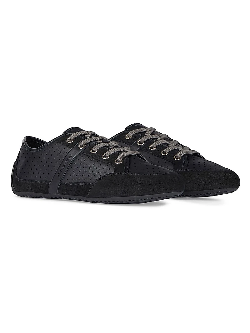 Slim Sneakers Perforated Leather and Suede