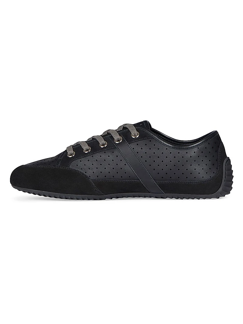 Slim Sneakers Perforated Leather and Suede
