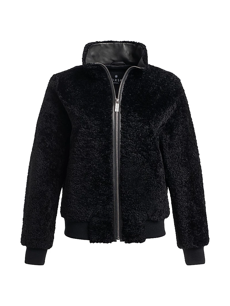 Shearling Lamb Bomber Jacket with Leather Trim