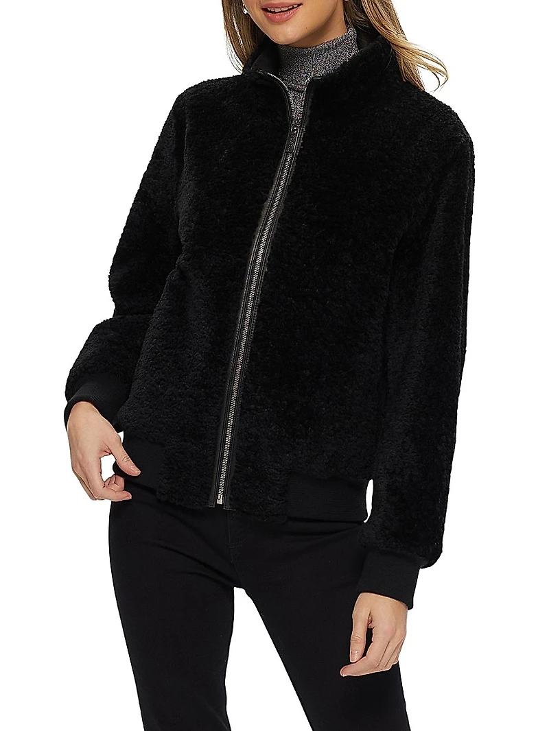 Shearling Lamb Bomber Jacket with Leather Trim