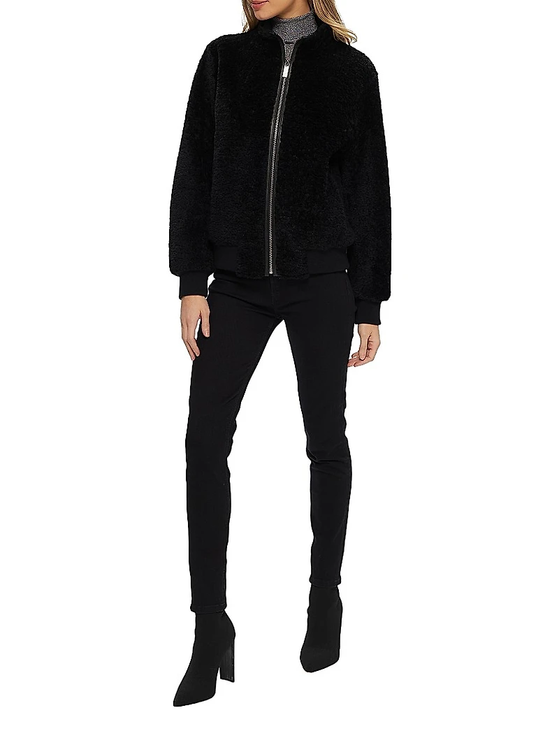 Shearling Lamb Bomber Jacket with Leather Trim