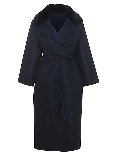 Reversible Loro Piana Wool Coat with Detachable Select Shearling Lamb Collar, Belt