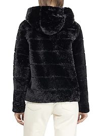 Horizontal Curly Shearling Lamb Zip Jacket with Hood