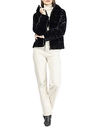 Horizontal Curly Shearling Lamb Zip Jacket with Hood
