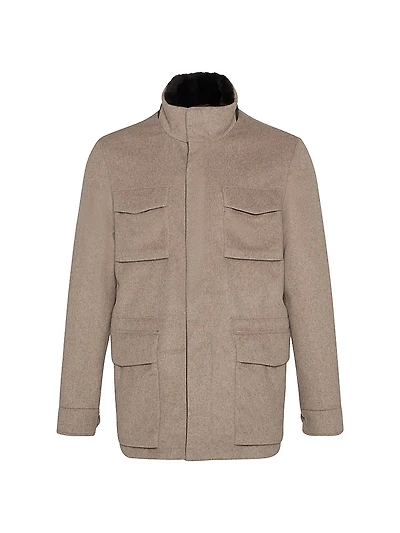 Fabric Jacket with Merino Shearling Lamb Collar