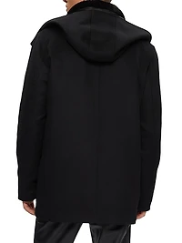 Wool Parka with Leather Trim and Shearling Lamb Collar