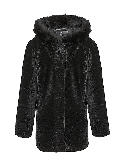 Reversible Textured Shearling Lamb Parka with Merinillo Hood Trim
