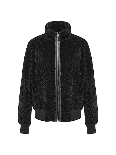 Reversible Textured Shearling Lamb Bomber Jacket