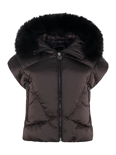 Apres-Ski Vest with Detachable Toscana Shearling Lamb Hood Trim
