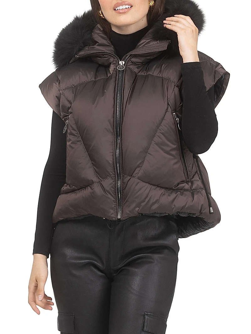 Apres-Ski Vest with Detachable Toscana Shearling Lamb Hood Trim