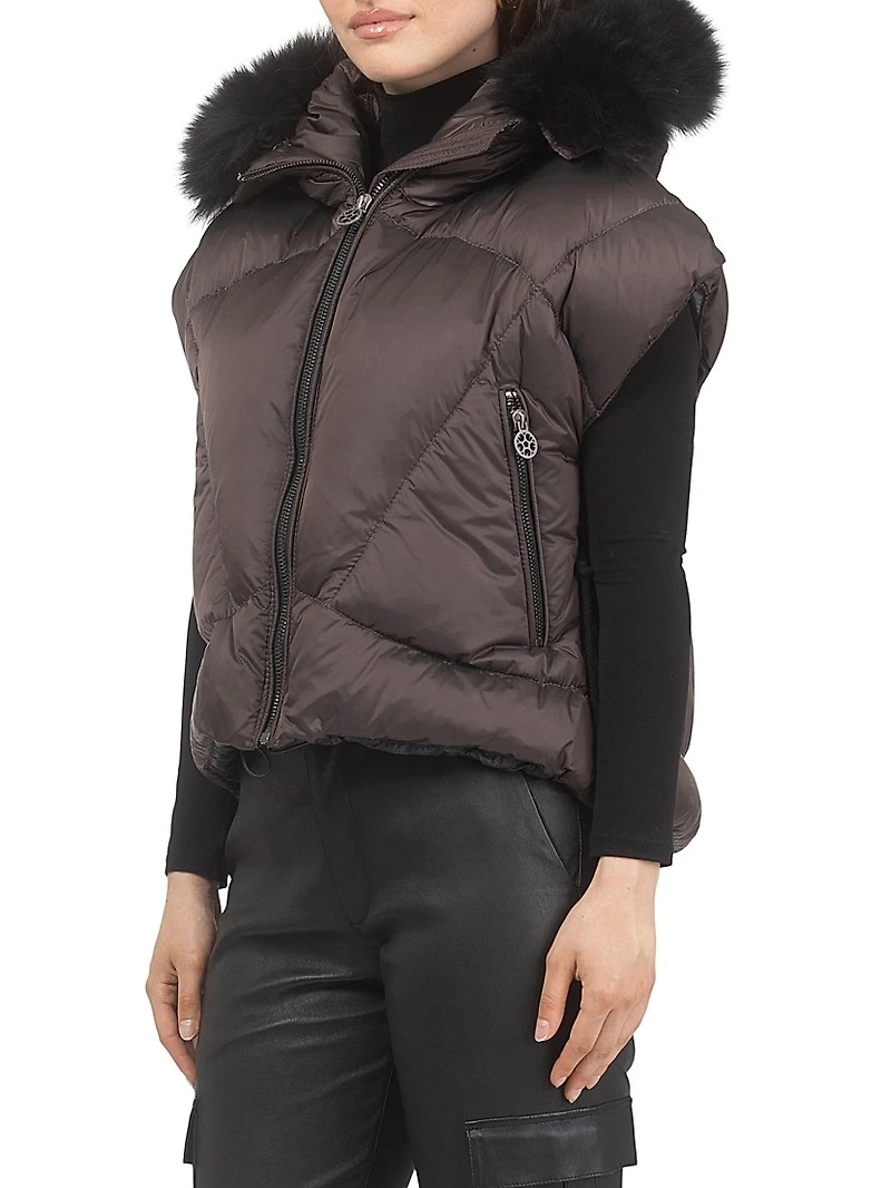 Apres-Ski Vest with Detachable Toscana Shearling Lamb Hood Trim