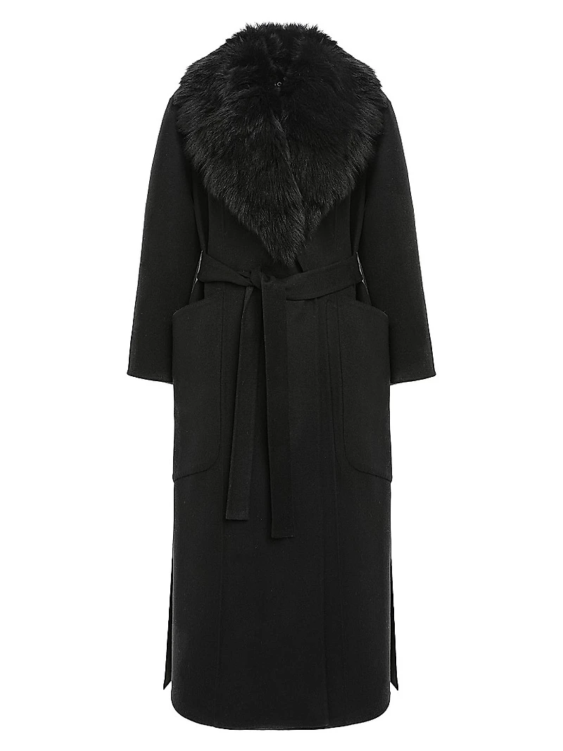 Double Face Loro Piana Wool and Cashmere Coat with Detachable Merinillo Shearling Lamb Collar, Belt