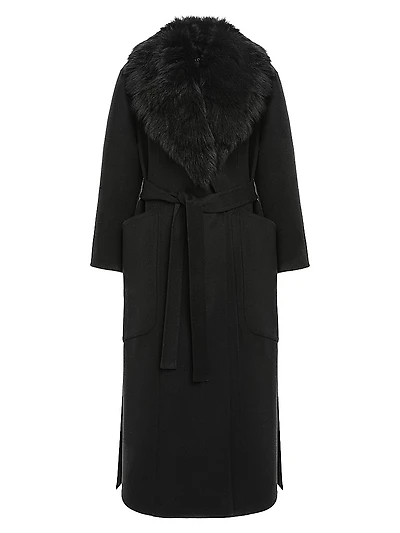 Double Face Loro Piana Wool and Cashmere Coat with Detachable Merinillo Shearling Lamb Collar, Belt