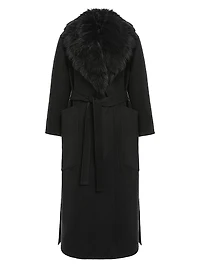 Double Face Loro Piana Wool and Cashmere Coat with Detachable Merinillo Shearling Lamb Collar, Belt