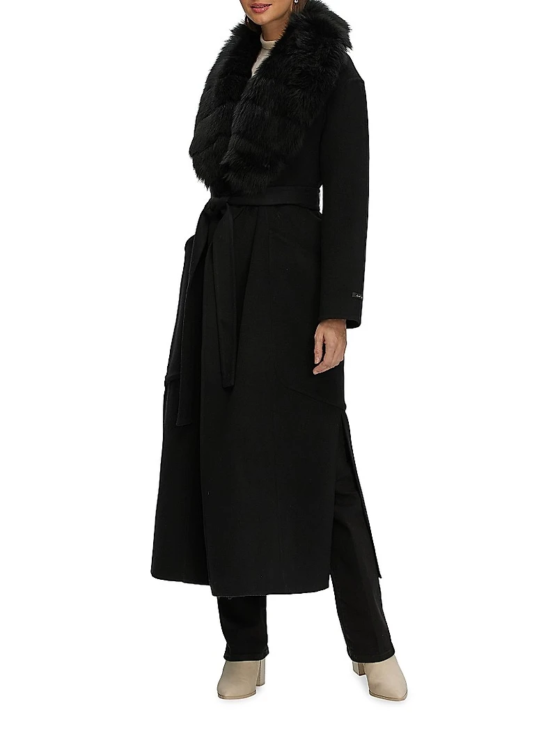 Double Face Loro Piana Wool and Cashmere Coat with Detachable Merinillo Shearling Lamb Collar, Belt