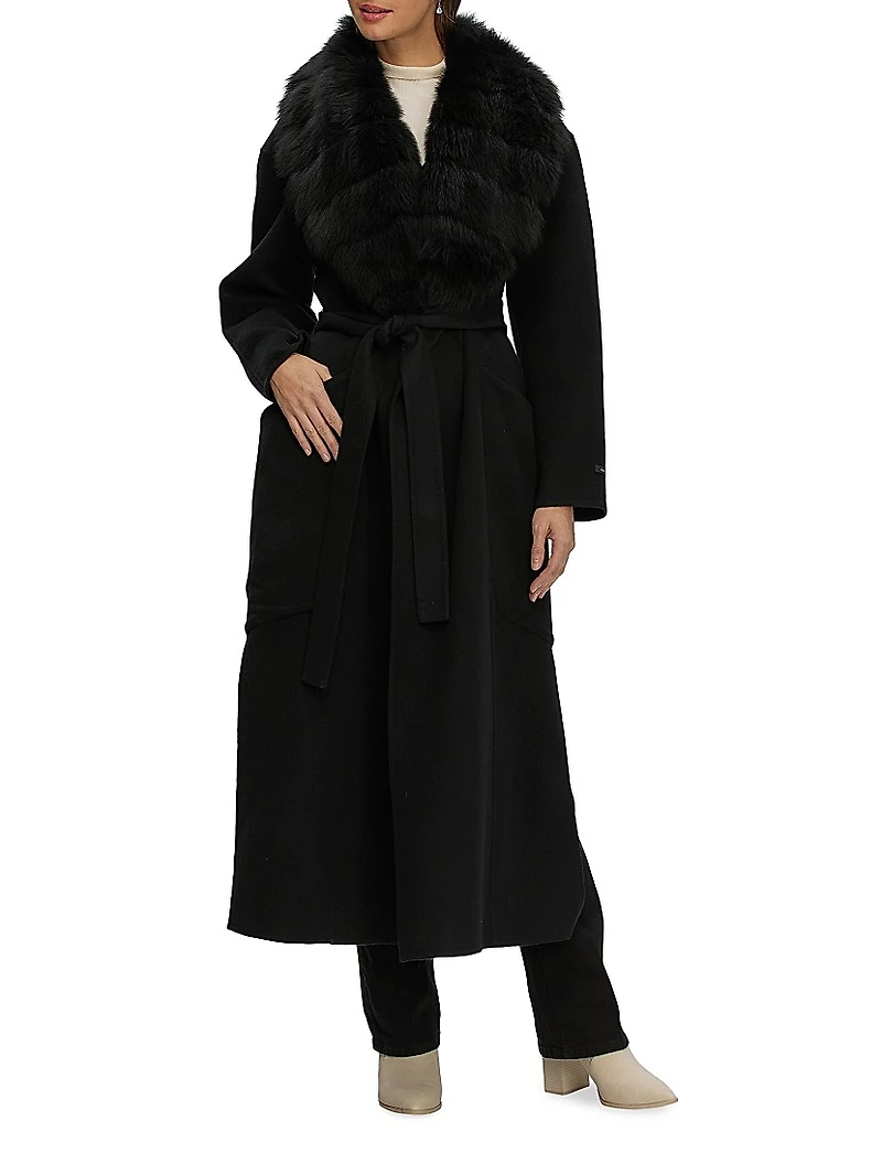 Double Face Loro Piana Wool and Cashmere Coat with Detachable Merinillo Shearling Lamb Collar, Belt
