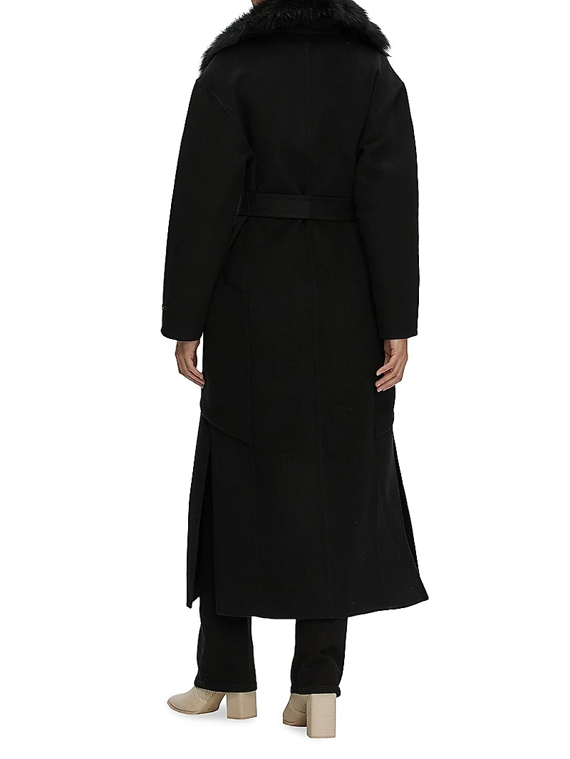 Double Face Loro Piana Wool and Cashmere Coat with Detachable Merinillo Shearling Lamb Collar, Belt