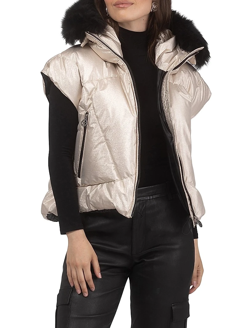 Apres-Ski Vest with Detachable Toscana Shearling Lamb Hood Trim