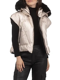Apres-Ski Vest with Detachable Toscana Shearling Lamb Hood Trim