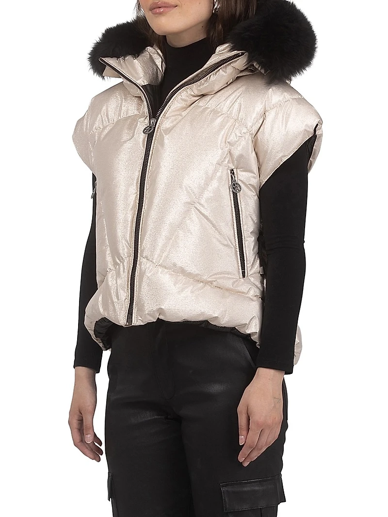 Apres-Ski Vest with Detachable Toscana Shearling Lamb Hood Trim