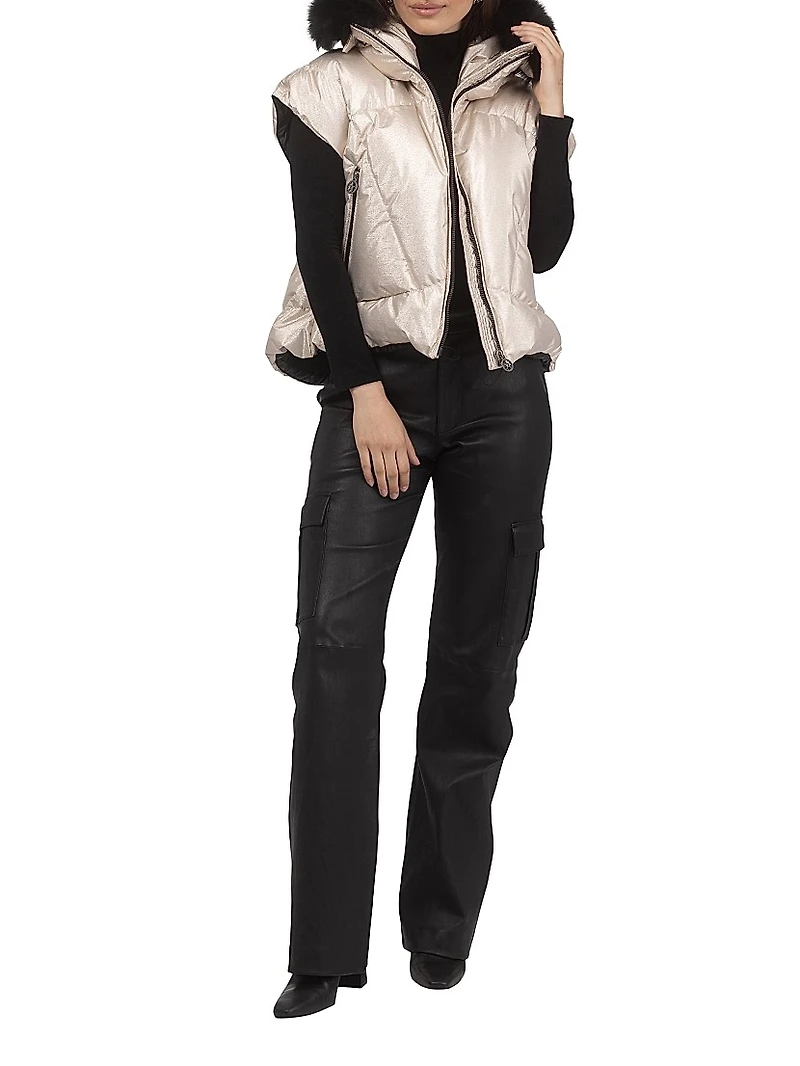 Apres-Ski Vest with Detachable Toscana Shearling Lamb Hood Trim