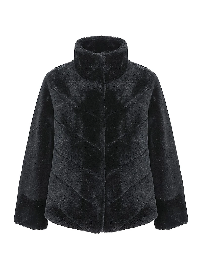 Shearling Lamb Chevron Jacket with Horizontal Bottom