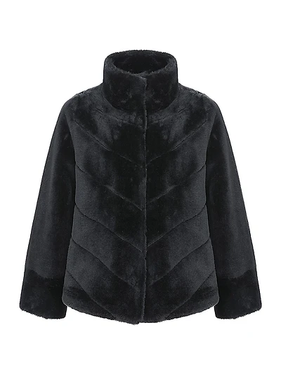 Shearling Lamb Chevron Jacket with Horizontal Bottom