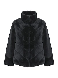 Shearling Lamb Chevron Jacket with Horizontal Bottom
