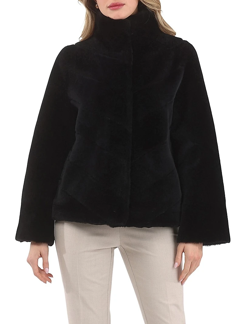 Shearling Lamb Chevron Jacket with Horizontal Bottom