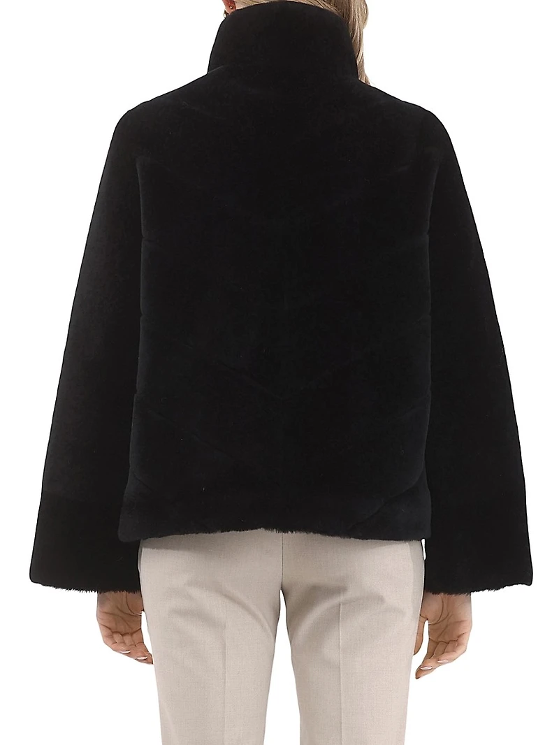 Shearling Lamb Chevron Jacket with Horizontal Bottom