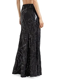 Tropical Luxury Wool Long Mermaid Skirt with Dazzling Floral Embroidery