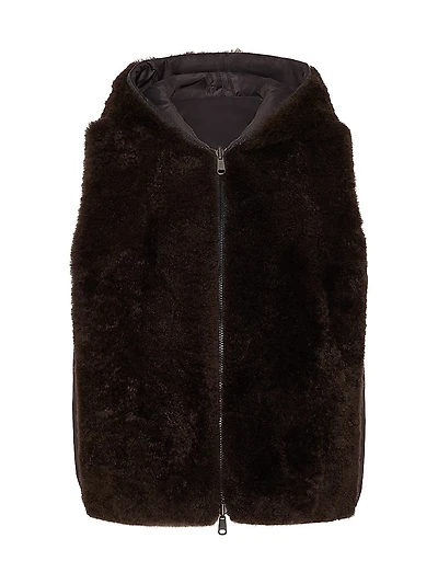 Cashmere Shearling Reversible Hooded Vest With Precious Trim