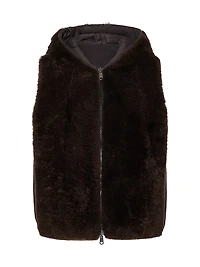 Cashmere Shearling Reversible Hooded Vest With Precious Trim