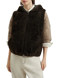 Cashmere Shearling Reversible Hooded Vest With Precious Trim
