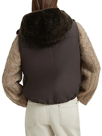 Cashmere Shearling Reversible Hooded Vest With Precious Trim