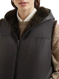 Cashmere Shearling Reversible Hooded Vest With Precious Trim