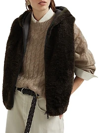 Cashmere Shearling Reversible Hooded Vest With Precious Trim