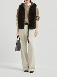 Cashmere Shearling Reversible Hooded Vest With Precious Trim