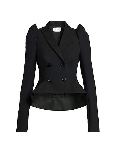 Stretch-Wool Crop Double-Breasted Blazer