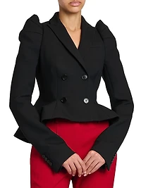 Stretch-Wool Crop Double-Breasted Blazer